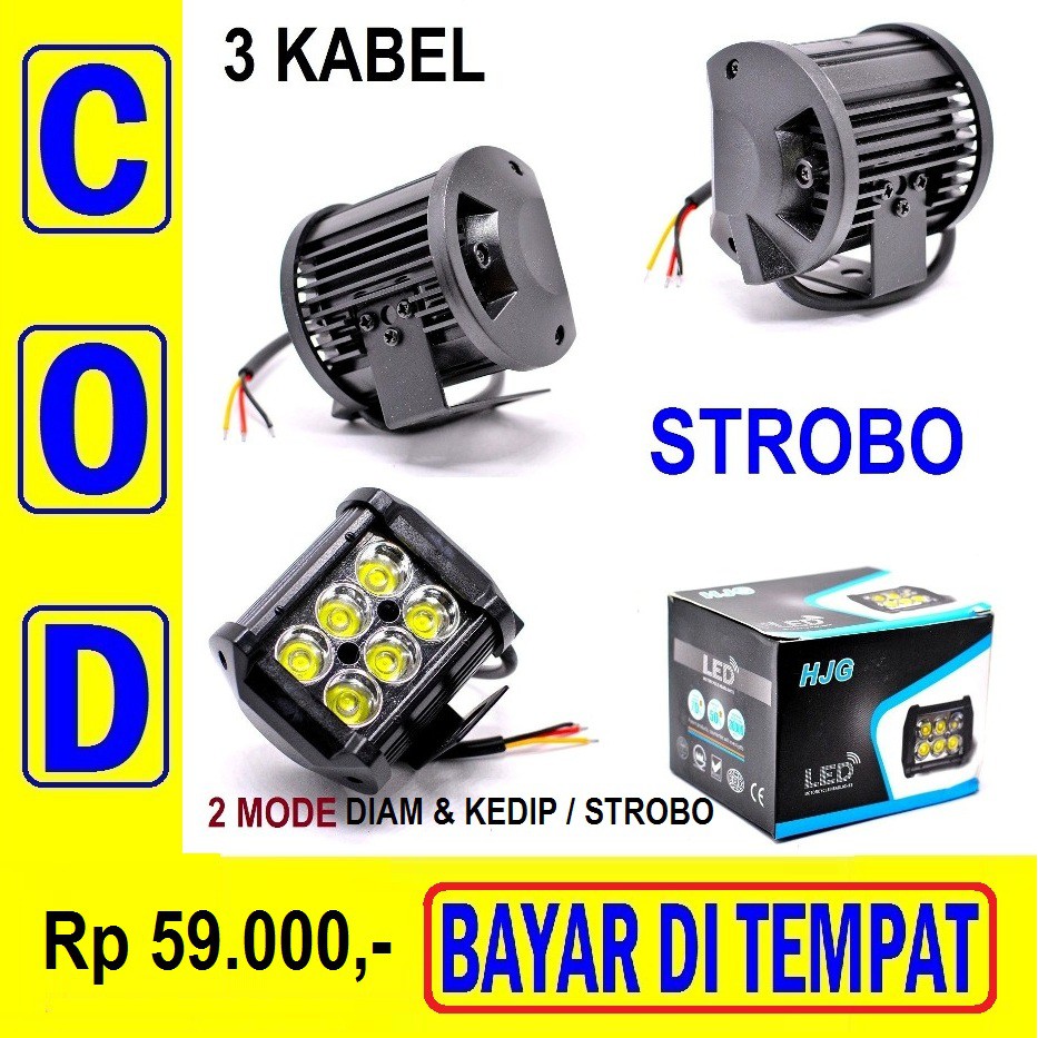 88O Lampu Sorot 6 Mata Kotak Kecil Led Tembak 2 Mode 12v Vlt 18w 18 Watt 3 Kabel Motor Mobil Perahu 