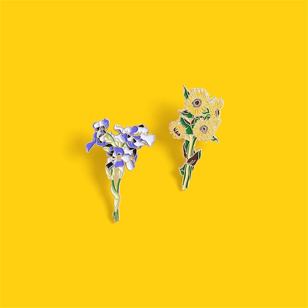 Lily Sunflower Pin Art Elegan Lukisan Lencana Enamel