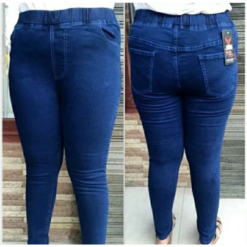 Legging jeans wanita pensil pinggang karet-celana panjang wanita-Legging jeans jumbo 27-42