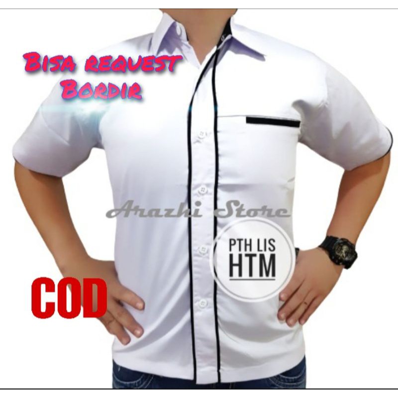 Seragam Kerja Drill Putih Pria Kemeja Putih Pria Lengan Pendek Kemeja Kantor Hem Kerja Lengan Pendek