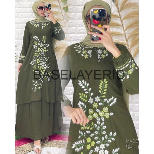 Stock Terbatas Terbaru Gamis Malaysia Bordir Premium Baju Kurung Set Dress Melayu Seragam Arisan Fas