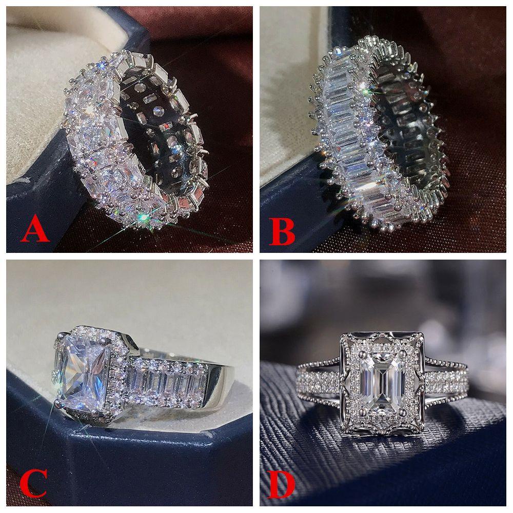 TOP Cincin Safir Putih Perhiasan Bling Tunangan Kawin Mewah Kristal Putri