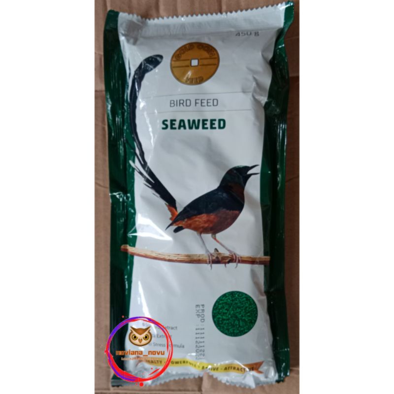 GOLD COIN HIJAU RUMPUT LAUT 450gr BIRD FEED SEAWEED MAKANAN PAKAN BURUNG JALAK BALI KACER KAPAS TEMB