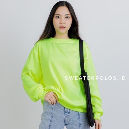 SWEATERPOLOS JAKET BASIC SWEATER HIJAU STABILO NEON WANITA  M-XXXL POLOS