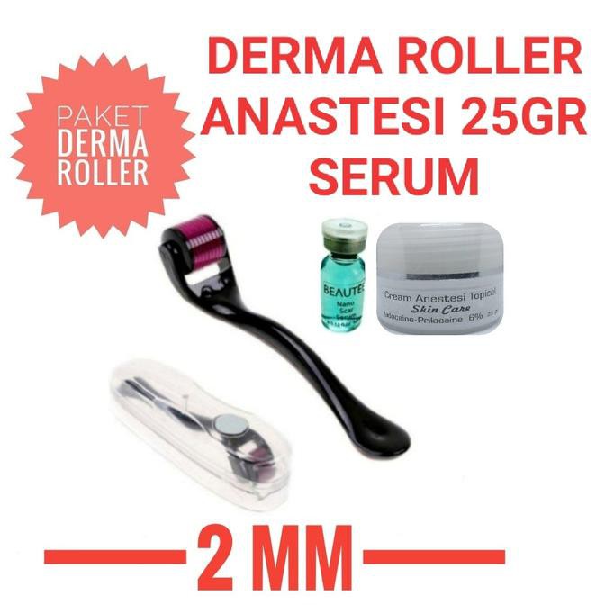 (((Bisa Bayar Di Tempat))) Paket Lengkap Derma Roller 2 Mm + Anastesi Cream + Serum Dermaroller Free