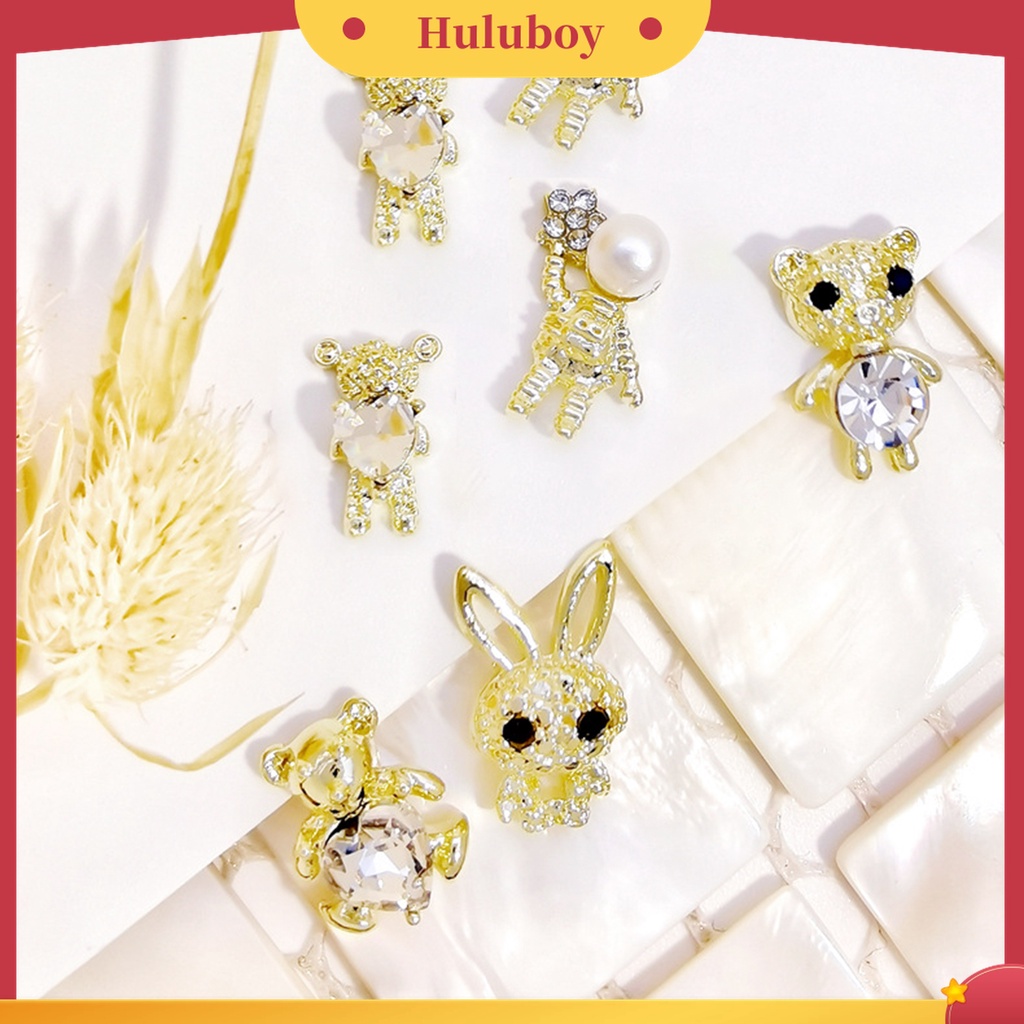 Huluboy Huluboy♡ 10pcs Hiasan Kuku Bentuk Beruang Bahan Alloy Untuk Nail Art DIY