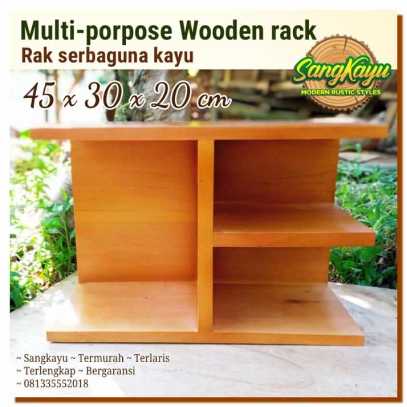 Rak buku rak serbaguna kayu susun meja Multiporpose Wooden display