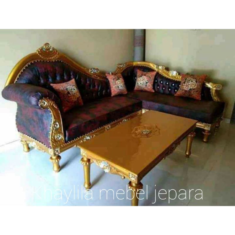 set kursi tamu sofa L sudut ukir mebel meubel furnitur asli jepara murah antik tren terkini terbaru