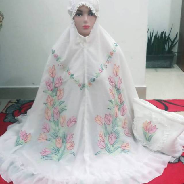 Mukena sulam bayang - warna putih/putih bw 01