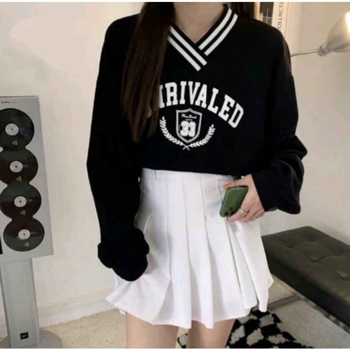 UNRIVALDE CROOPE - Vneck Oblong Sweater Oversize - Sweater Crop Wanita  Terbaru Fashion Terkini Korean Style