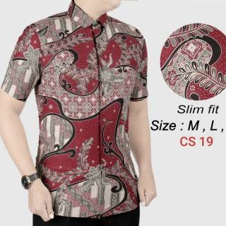  Baju  Kemeja Batik  Pria  Slim Fit Modern Lengan Pendek LBS 