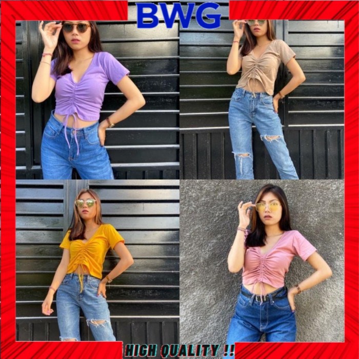 KAOS CROP WANITA ATASAN CROP TOP IMPORT WANITA MURAH CROP KOREA - Lilac Purple
