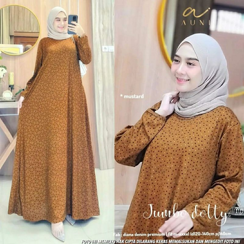 Jumbo Dotty Maxy, GAMIS WANITA MUSLIM JUMBO FIT XXXXL LD 120-140 BAHAN DIANA DENIM PREMIUM TERJUMBO