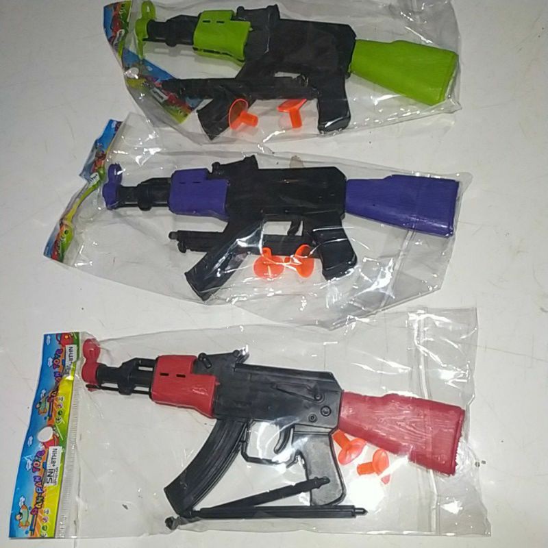Mainan Anak Edukasi Pistol Tembak karet AK47 peluru 2 Gun fire mini Murah-1