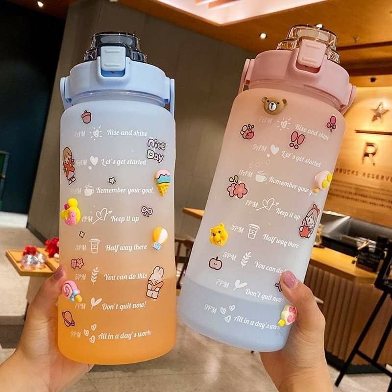 BOTOL AIR MINUM 2LITER VIRAL MODEL ALA KOREA BOTOL MOTIVASI FREE STIKER