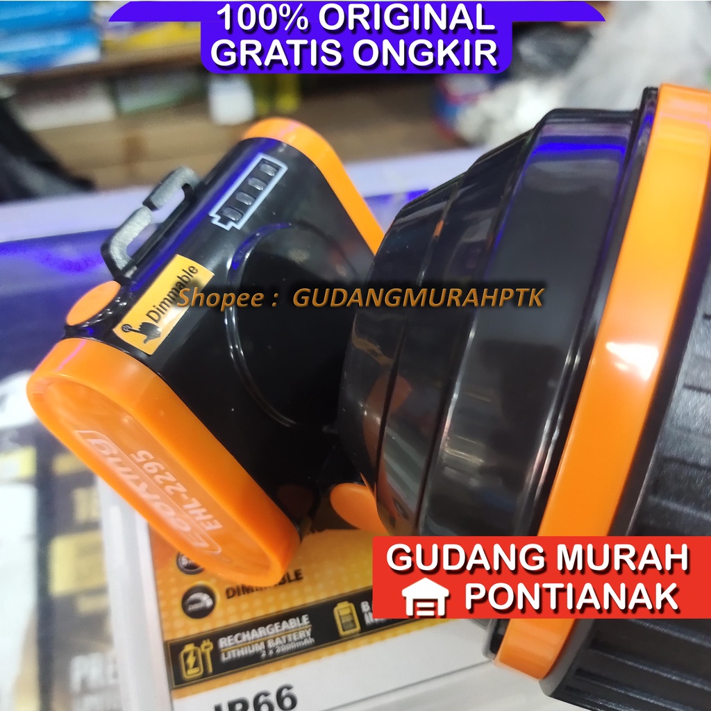 Senter Kepala 40watt ECOKING JUMBO dengan Indikator Baterai di body Headlamp head lamp lampu senter kepala 2295