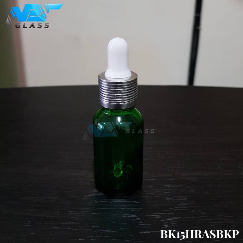 botol kaca pipet 15ml hijau - ring almunium silver bergaris