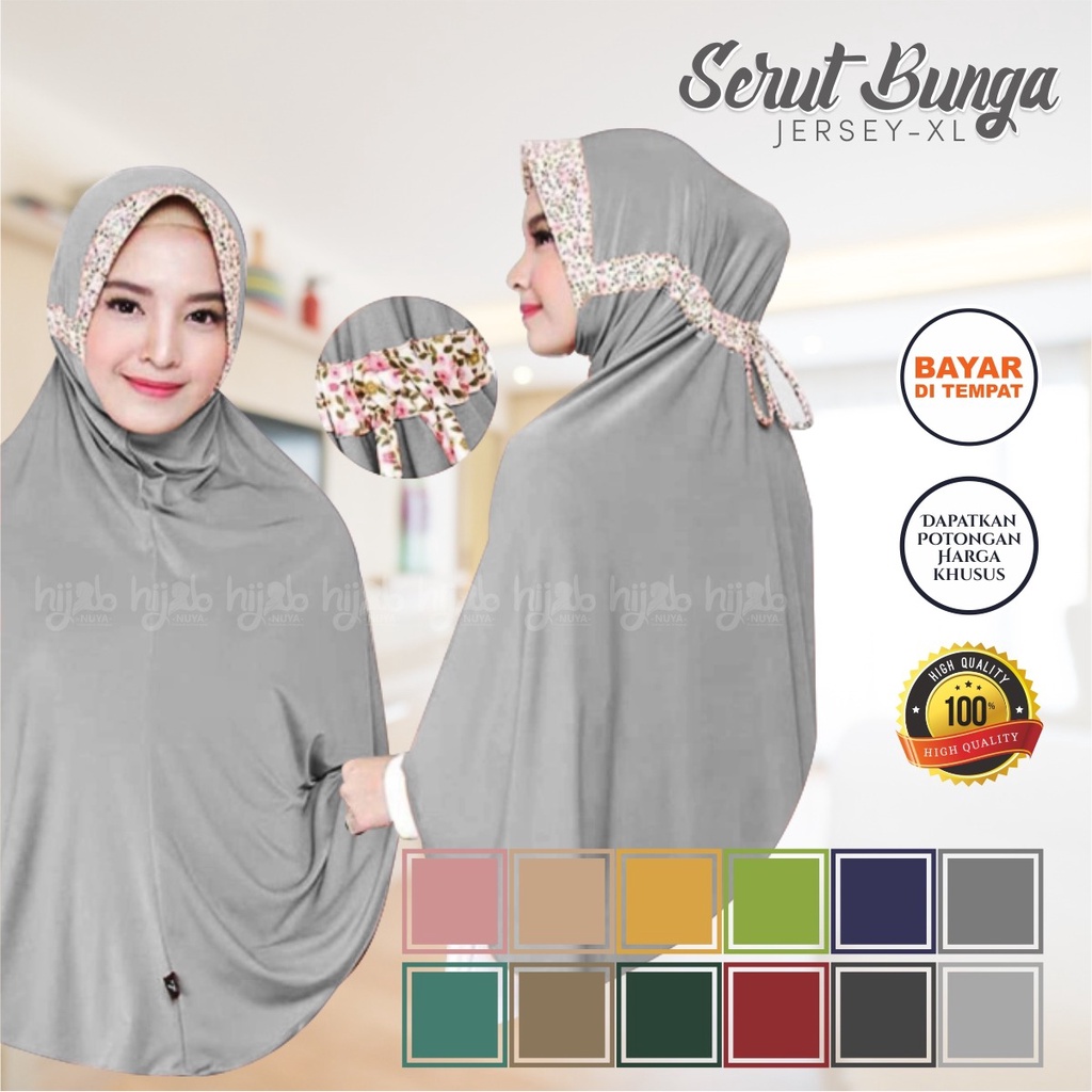 Bergo instan Serut Bunga Kerudung kekinian Hijab terbaru 2021 Jilbab Jumbo syar'i