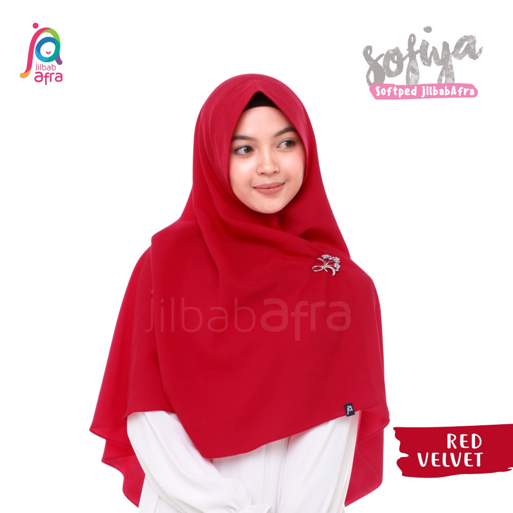 Khimar Sofiya Merah - Jilbab Arfa - Model Terbaru Khimar Softped Antem Daily Hijab Syari Jahit Dagu