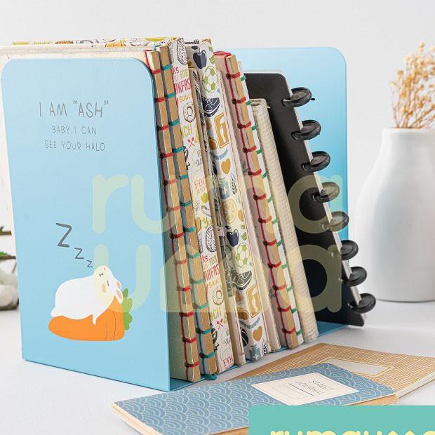 

RUMAUMA Penahan Buku Besi Desk Holder Organizer File Book Blue Lucu