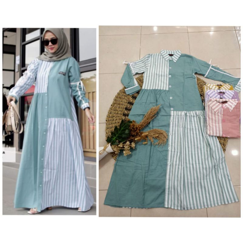 GAMIS KATUN SALUR MIX//Dress Salur Mix//Dress Wanita