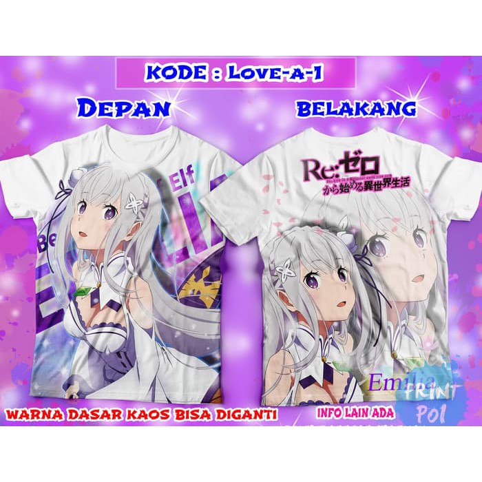 Kaos Full Print Emilia ReZero Full HD [ANIME FULLPRINT]