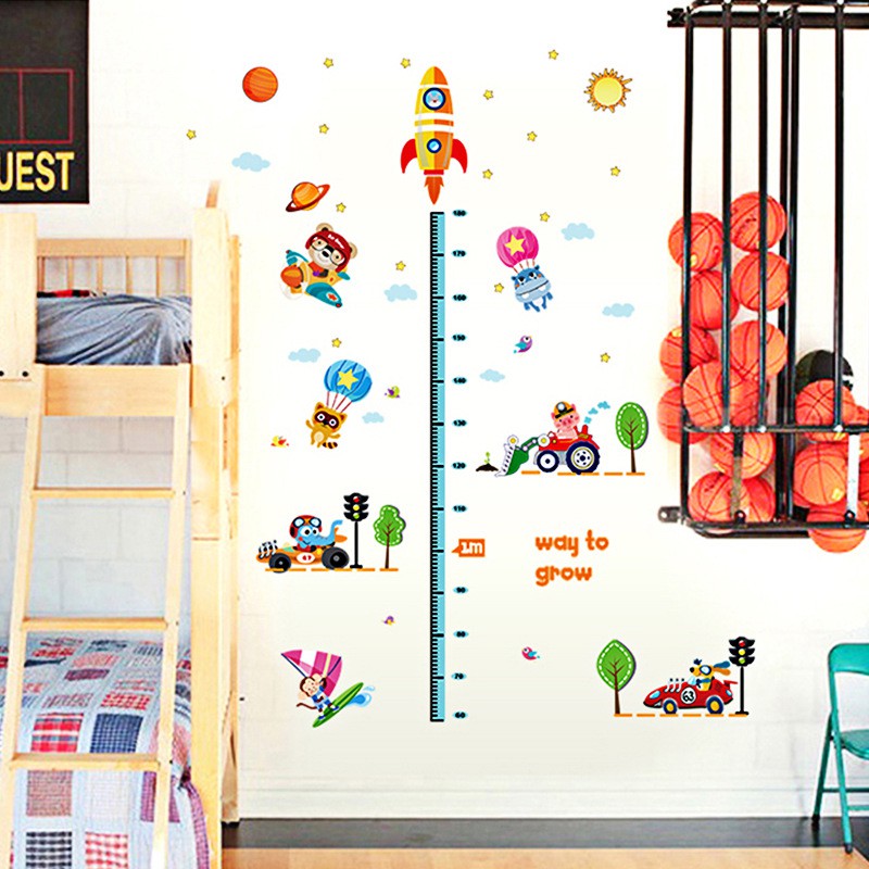 RELIZA WALL STICKER TINGGI BADAN ROKET ANAK KIDS MOBIL GROW UP TRANSPORTASI SK9126 STIKER DINDINGi