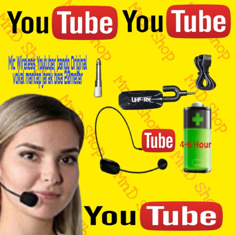 Mic wireless youtuber bando /Mic youtuber wireless jarak bisa 20meter