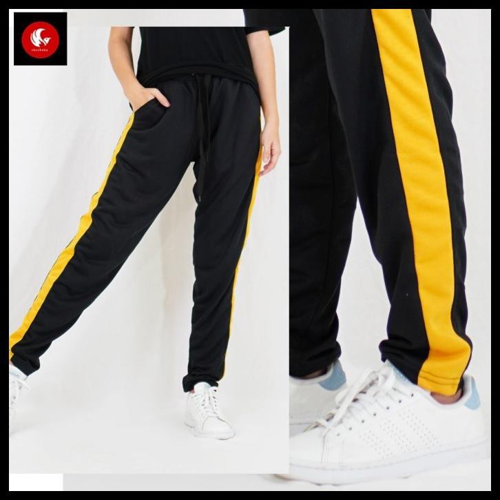 VERO Okechuku Celana Jogger Unisex Training Side List Olahraga - Hitam Kuning, S