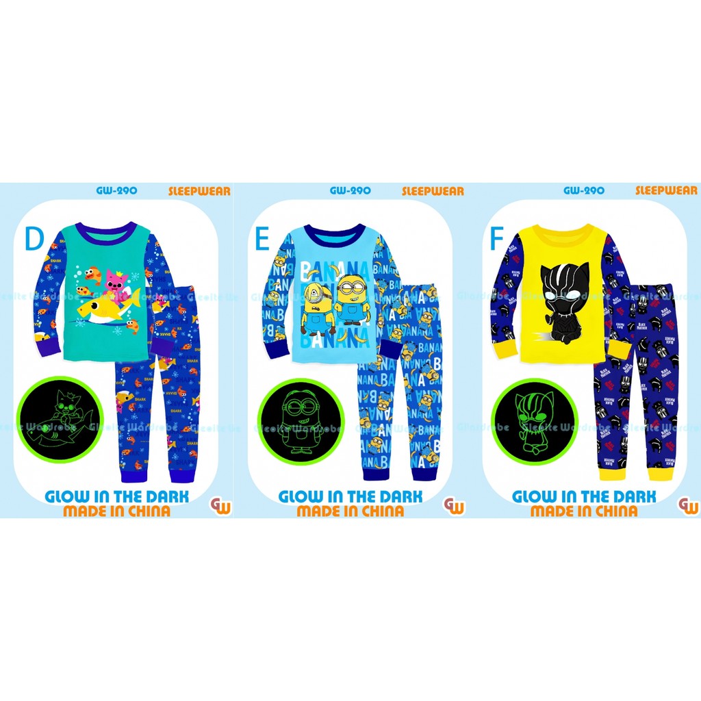 PIYAMA GW 290 GLOW IN THE DARK PAJAMAS ANAK BAJU TIDUR ANAK SLEEPSUIT ANAK