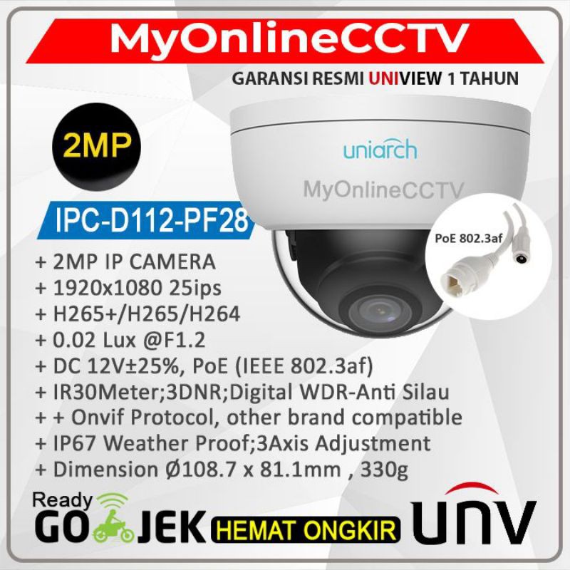 IPC-D122-PF28 Uniarch UNV Uniview Resmi IP Camera CCTV Indoor 2MP POE