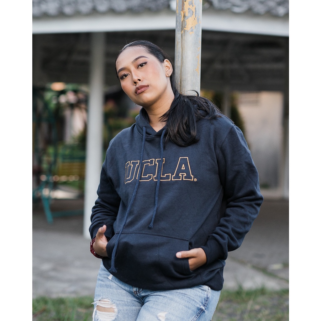 Hoodie Jaket UCLA Bordir Navy Dewasa Couple Pria Wanita Desain Oversize Dari H&M +  Free Paper Bag