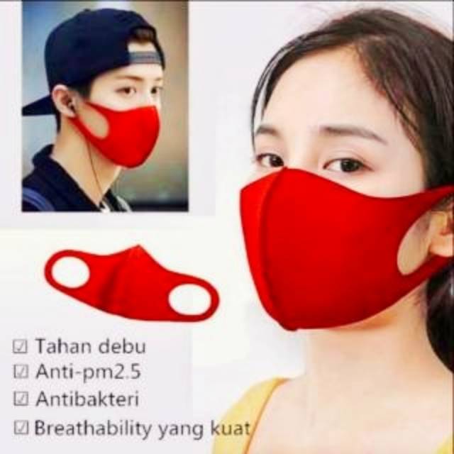 Masker SCUBA Korea - Bahan Kain Warna ( POLOS ) Cutting LASER Gramasi 280 - Anti Polusi Debu Bau DLL