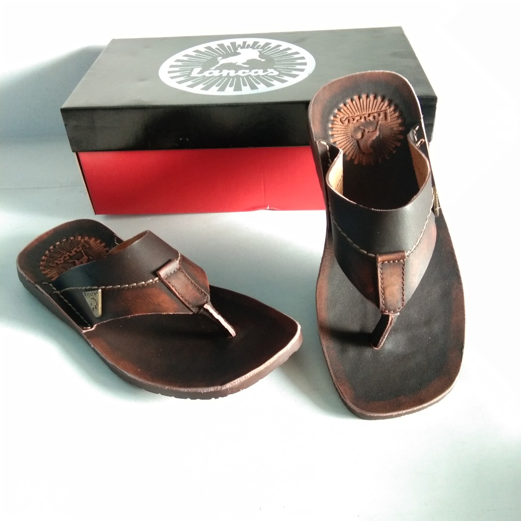 SANDAL PRIA KULIT ASLI LANCAS SENDAL PRIA KULIT CASUAL COKELAT