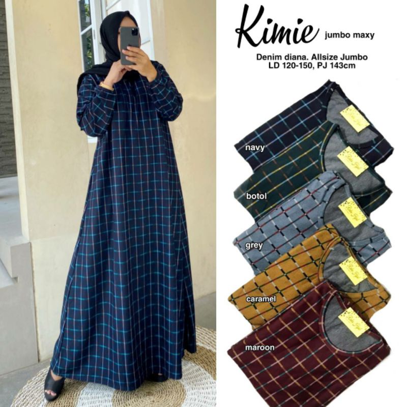KIMIE JUMBO MAXY BAJU GAMIS WANITA TERBARU 2021 GAMIS JUMBO LD 120 MELLAR 150 BAHAN DIANA DENIM TEBA