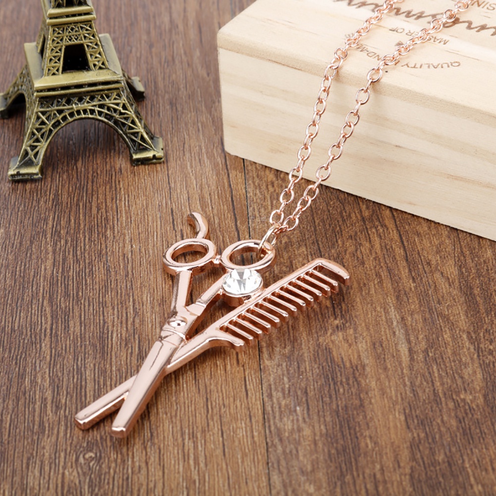 Hu Hu Hu Hu Hu Alat Bantu Pasang Kacamata♡ Kalung Rantai Liontin Guntingsisir Hias Berlian Imitasi Gaya Trendy Untuk Priawanita