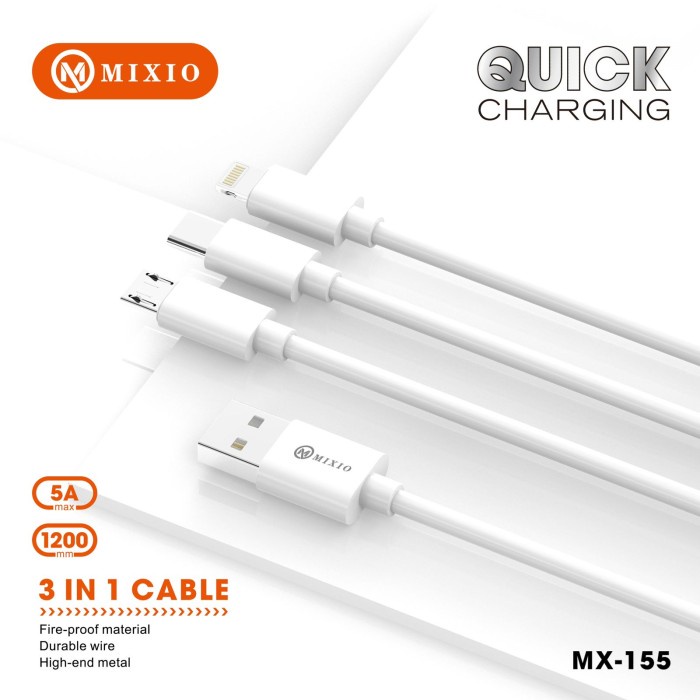 MIXIO MX-155 Quick Charging 3in1 Cable 1.2M for PC/HP/Game Console