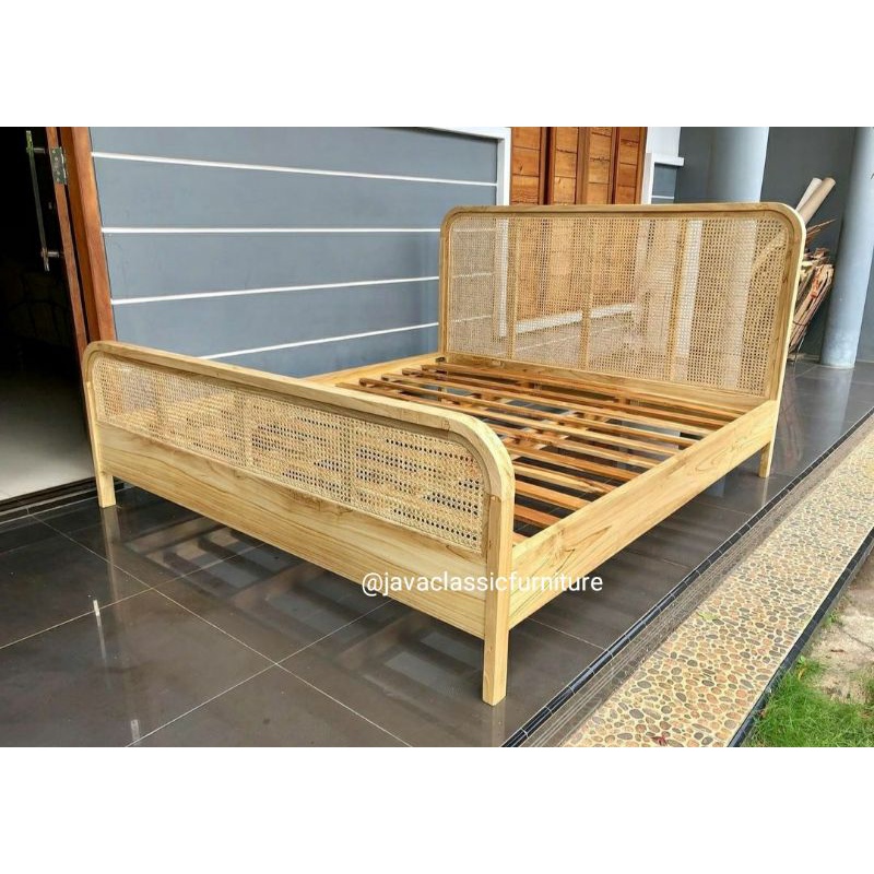 DIPAN TEMPAT TIDUR ROTAN MINIMALIS RANJANG ANAK VINTAGE BAHAN KAYU JATI UKURAN 120,160,180,200 meter-1