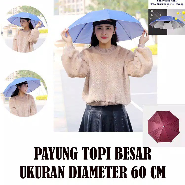 Besar 60cm Payung Topi / Topi Payung / Payung Kepala / Payung Mancing Diameter 60 cm