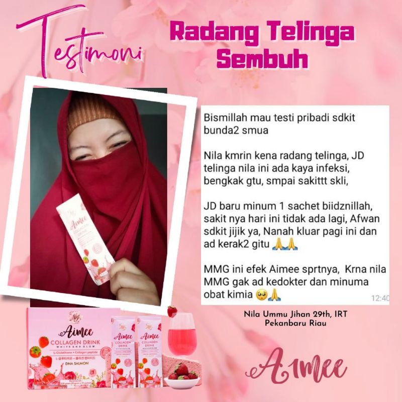 ( 1 BOKS  ) Collagen Drink Aimee Beaute Glow Minuman Collagen Pemutih Badan Permanen Mengandung Vitamin C Saffron dan Goji Berry Ampuh atasi Penuaan Dini Jerawat Membandel