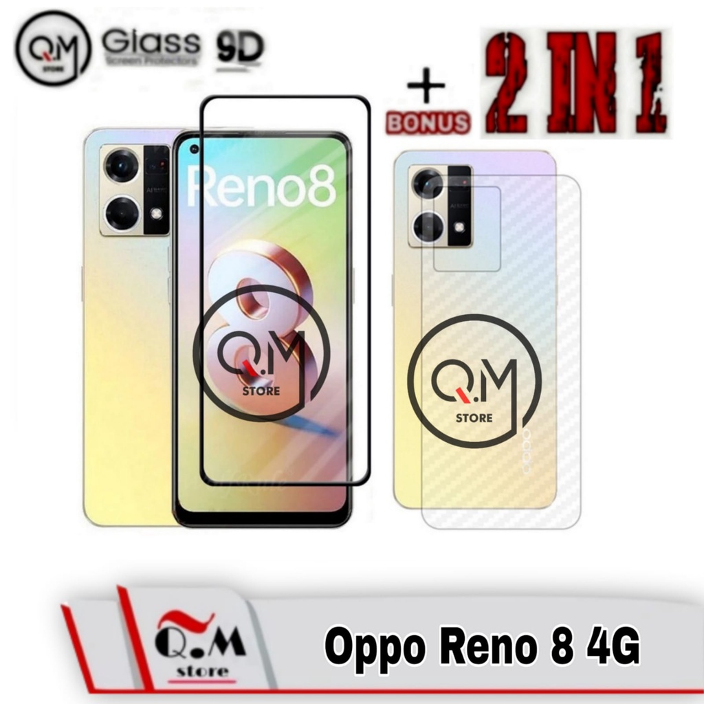 Paket 2 in1 Tempered Glass Layar Oppo Reno 8 4G Anti Gores  Screen Guard BONUS Garskin