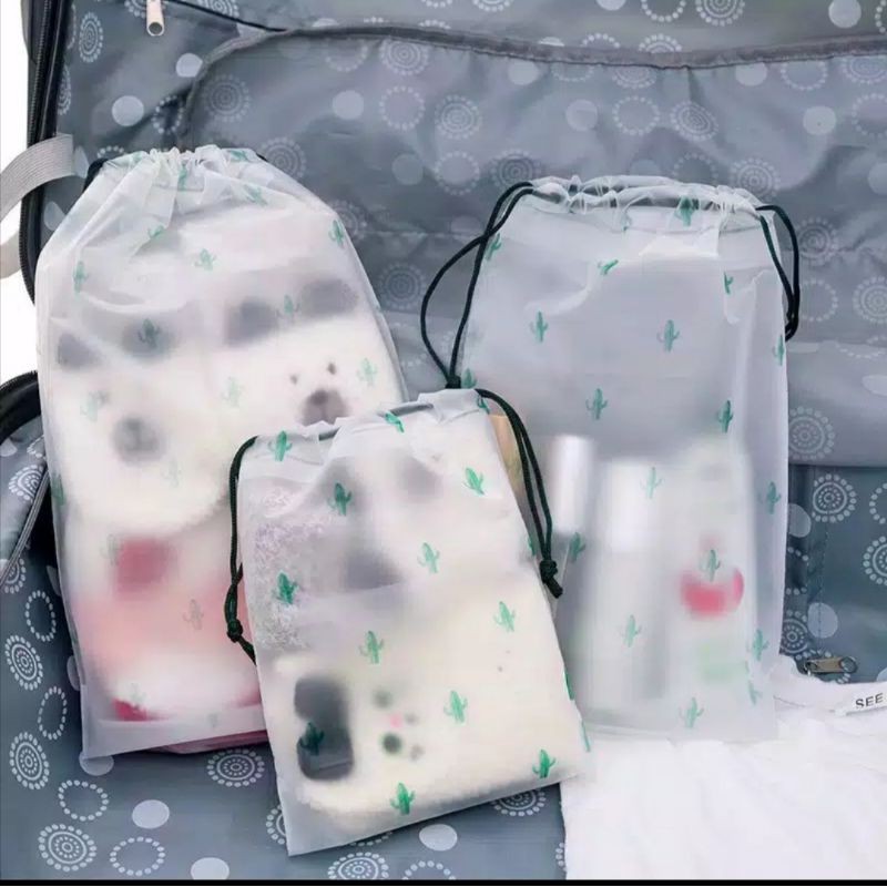 Korean Creative Portable Travel Cosmetics Bundle Pocket Cartoon Cactus Drawstring Dustproof Storage