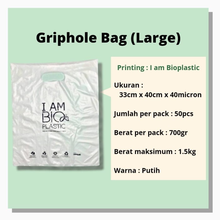 

✨ BISA COD ✨ Kantong Singkong Ramah Lingkungan Griphole Bag L (Iam Bioplastic) - Putih