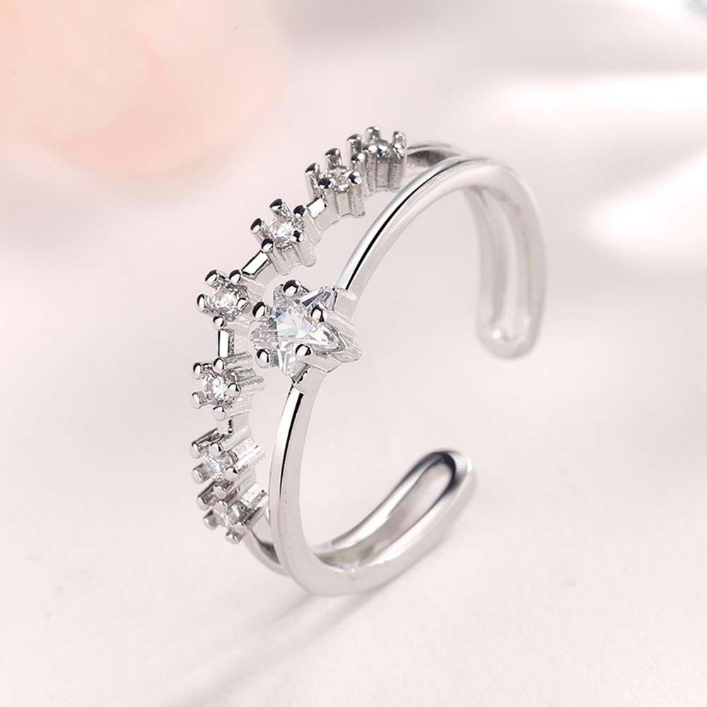 Mxbeauty Wanita Pembukaan Cincin Elegan Temperamen Gadis Hadiah Jari Perhiasan Zirkon Gaya Korea Twinkle Star Finger Rings