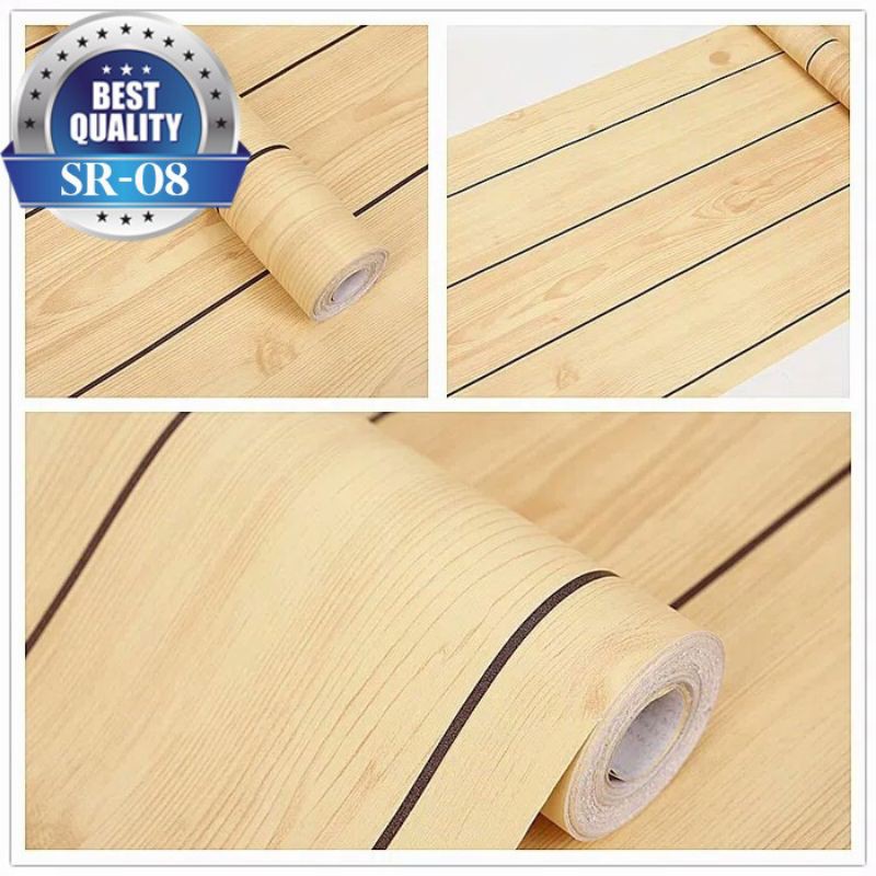 wallpaper murah stiker dinding motif kayu kuning