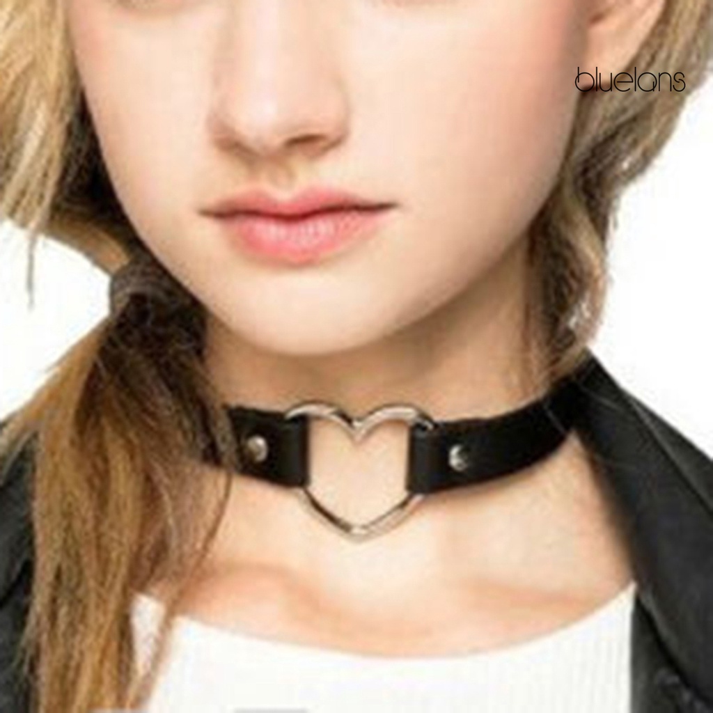 Bluelans Necklace Short Adjustable Punk Style Faux Leather Heart Unisex Collar Choker Bar