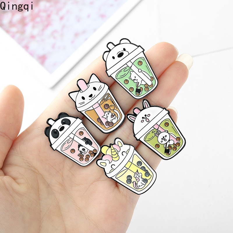 Bros Pin Enamel Desain Kartun Hewan Kungkang / Kucing / Kelinci / Kuda / Panda Aksesoris Wanita