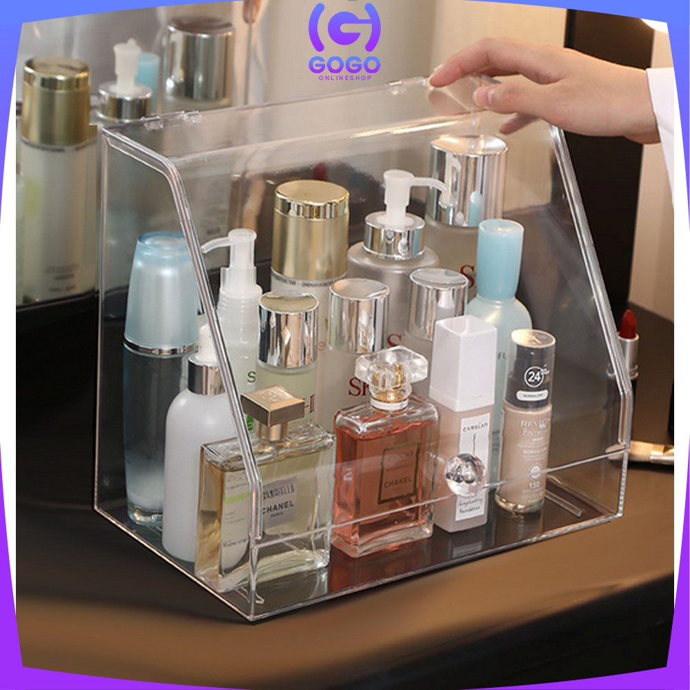 GOGO-K133 Rak Kosmetik Acrylic Transparan Dengan Penutup Anti Debu Storage Box / Tempat Penyimpanan Laci Rak Make Up Skincare Organizer Laci Multifungsi