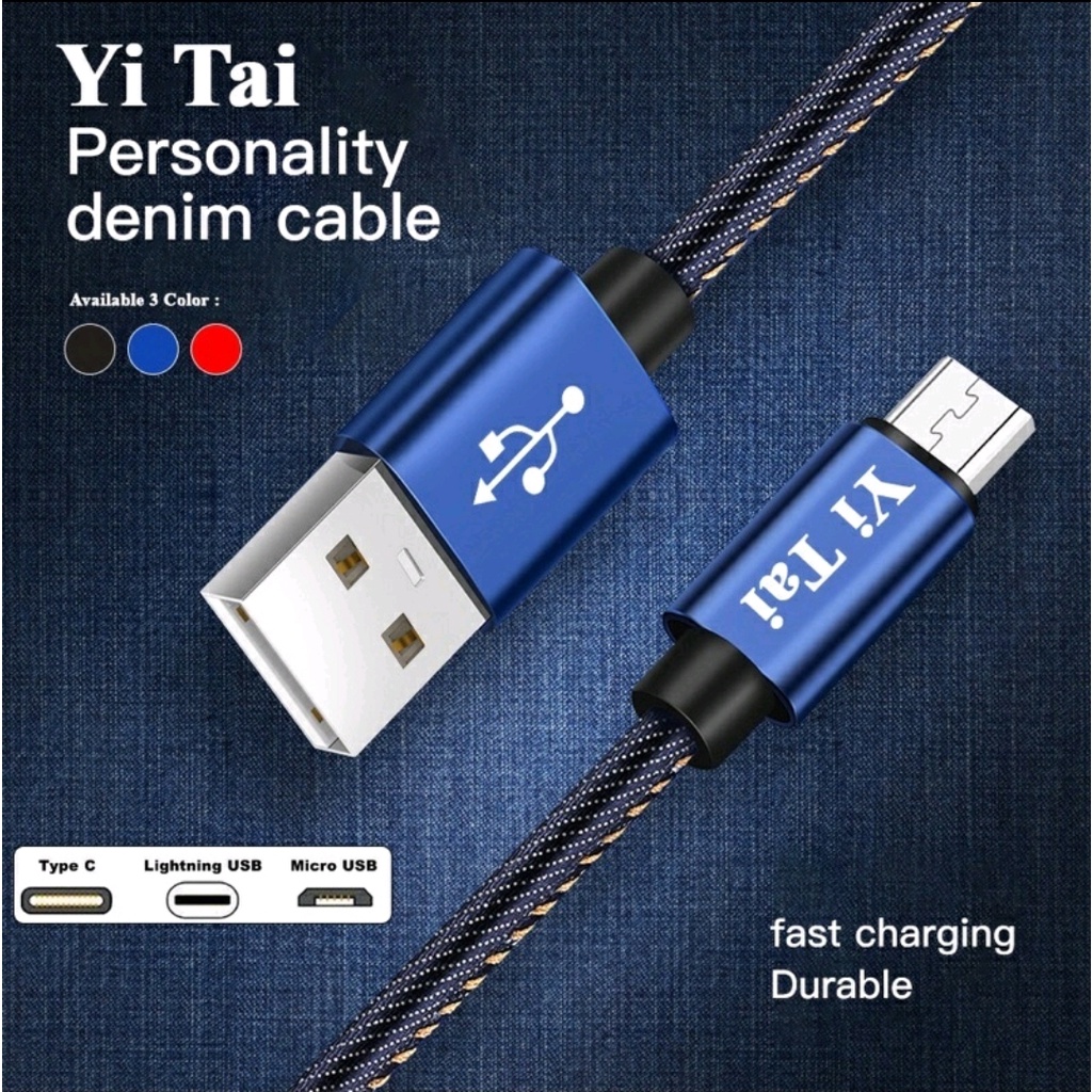 KABEL DATA YI TAI KABEL DATA DENIM FAST CHARGING MICRO ANDROID - TYPE C - IPHONE LIGHTNING 2METER 2M