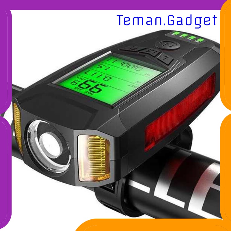 TG-IB766 ANLOOK 4 IN 1 LAMPU SEPEDA + KLAKSON + SPEEDOMETER RECHARGE1200MAH